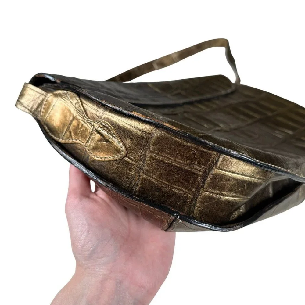 Carlos Falchi Exotic Genuine Alligator Crocodile Handmade Shoulder /‎ Saddle Bag